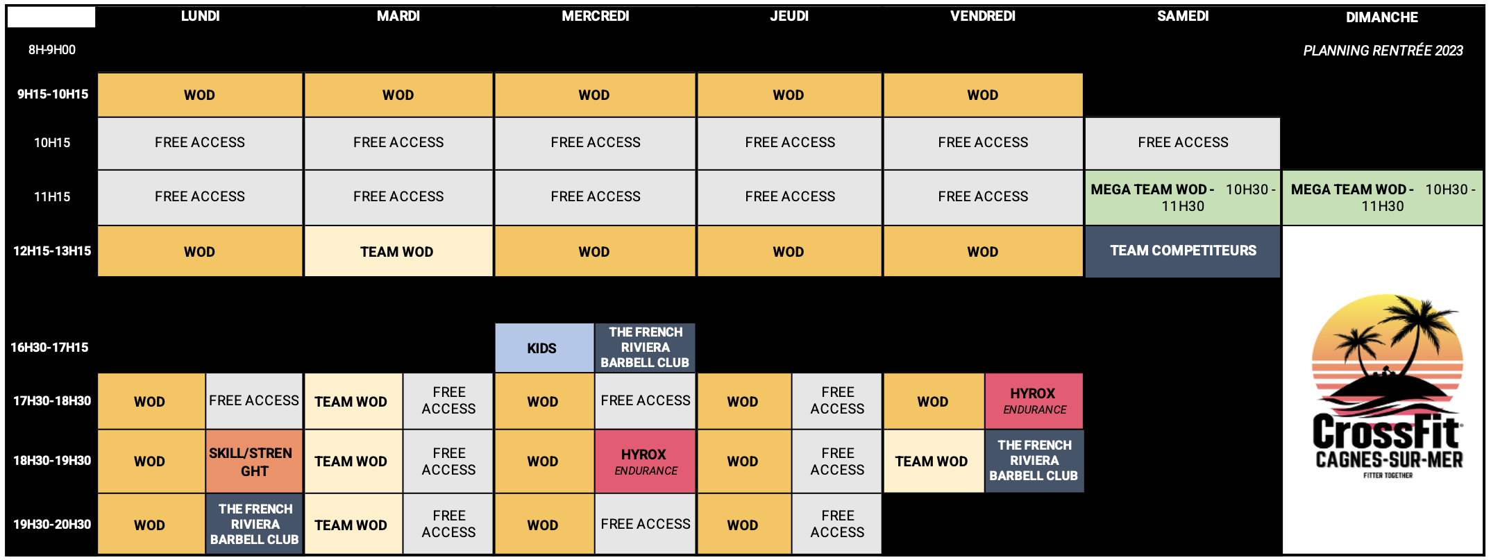 HORAIRES CROSSFIT CAGNES-SUR-MER 2023